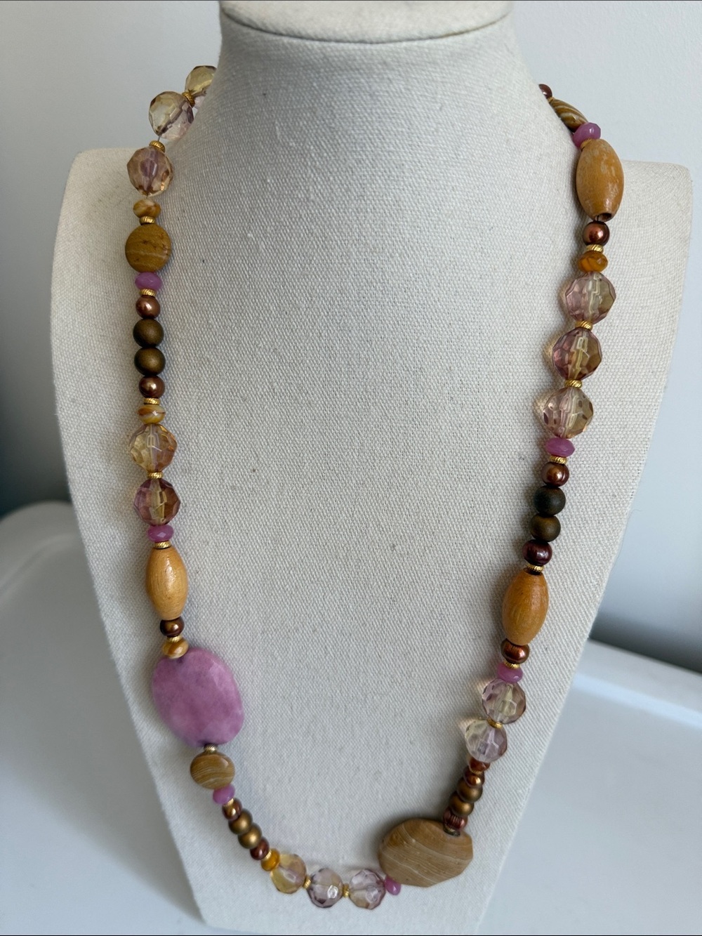 Lonny Lovness Asymetrical Mixed Media Chunky Statement Necklace. Signed.